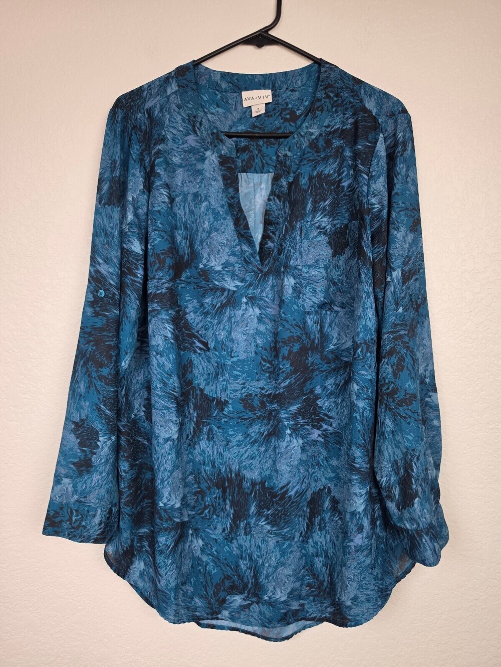 Ava & Viv Women's Blue Black Long Sleeve Blouse Size X